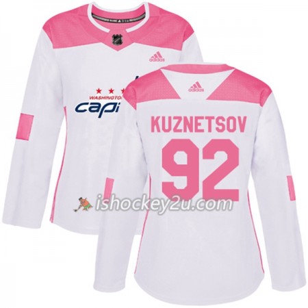 Dame NHL Washington Capitals Trøje Evgeny Kuznetsov 92 Adidas 2017-2018 Hvid Lyserød Fashion Authentic